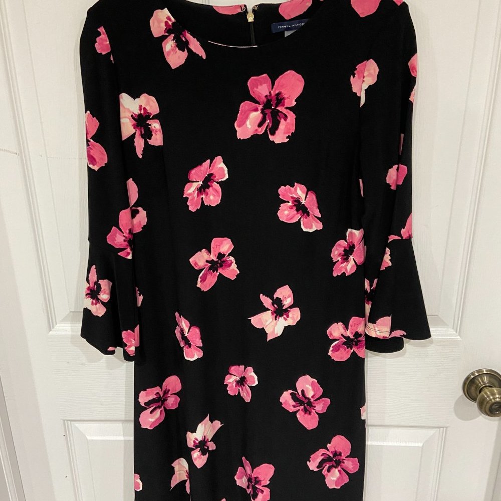 Tommy Hilfiger Printed Jersey Bell Sleeve A-line Dress - Size 10